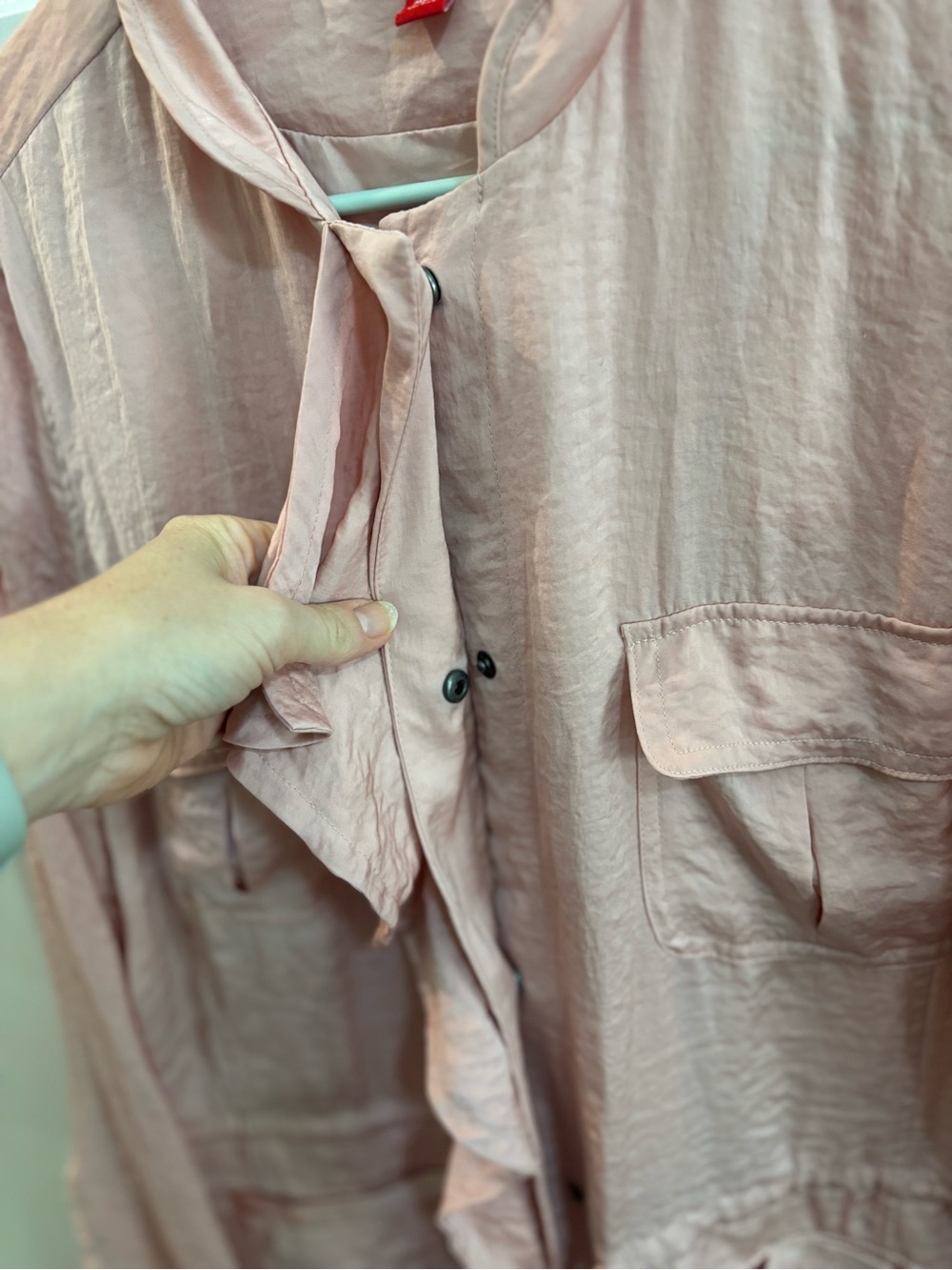ELLE Light Pink Ruffle Front Button Down Blouse - Picture 4 of 5